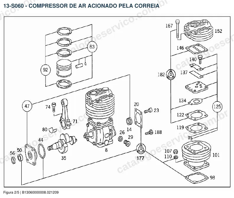 Vista explodida do catálogo de peças do motor Mercedes-Benz OM 364 — figura 2
