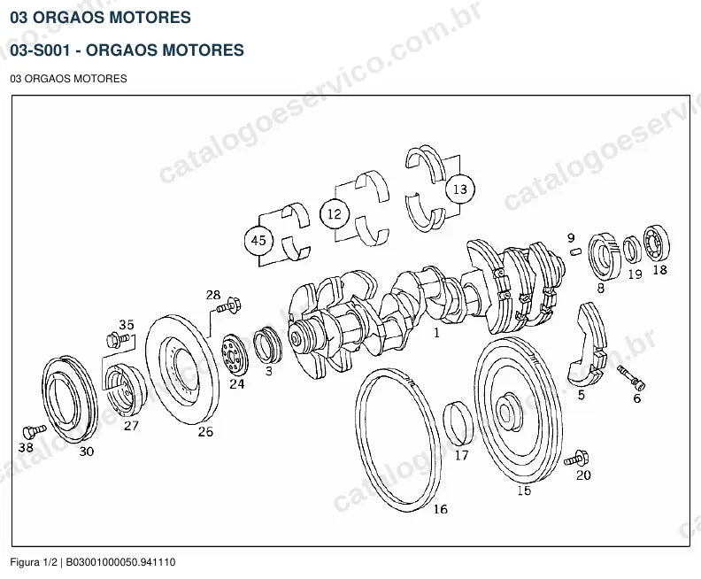 Vista explodida do catálogo de peças do motor Mercedes-Benz OM 403 — figura 3