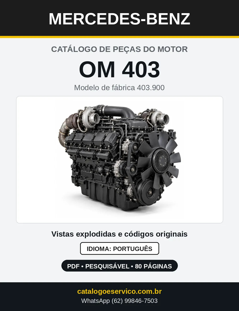 Capa do catálogo de peças do motor Mercedes-Benz OM 403 em PDF