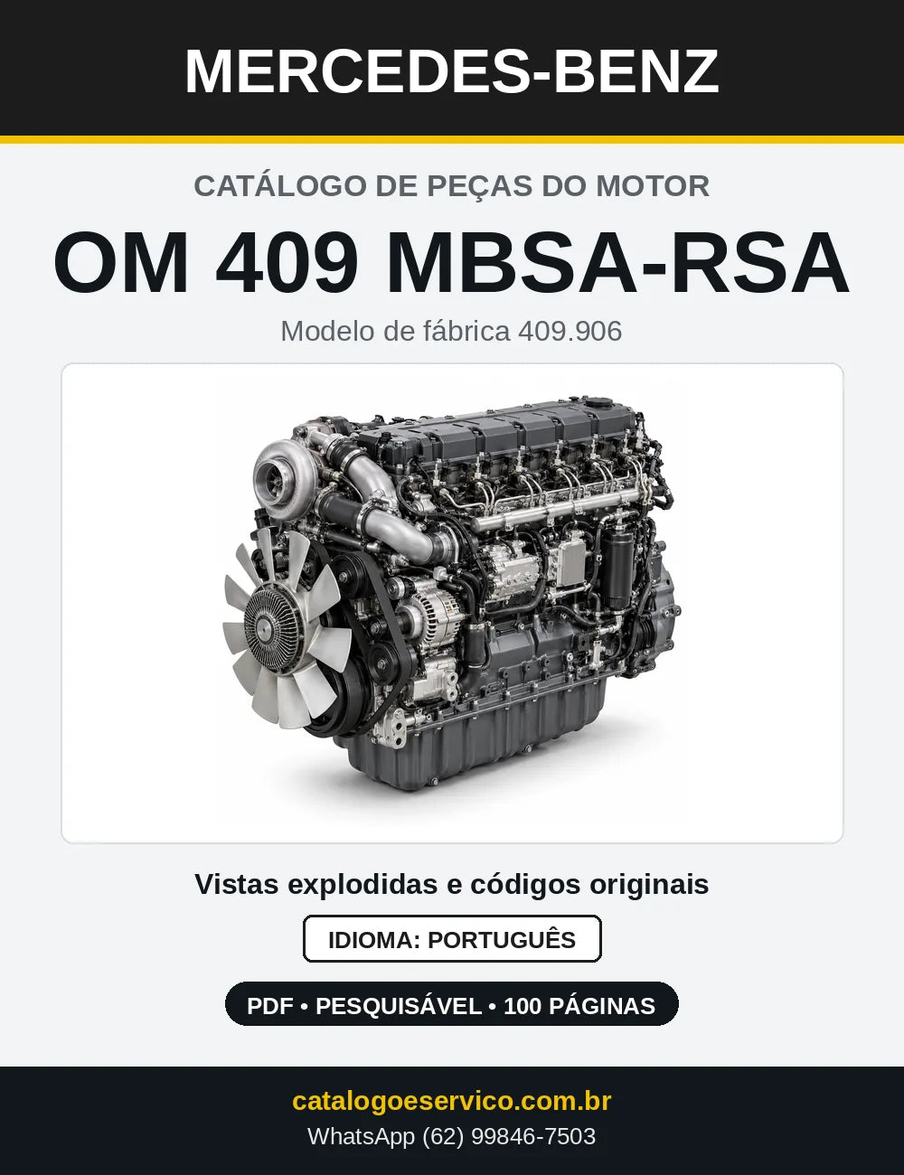 Capa do catálogo de peças do motor Mercedes-Benz OM 409 em PDF