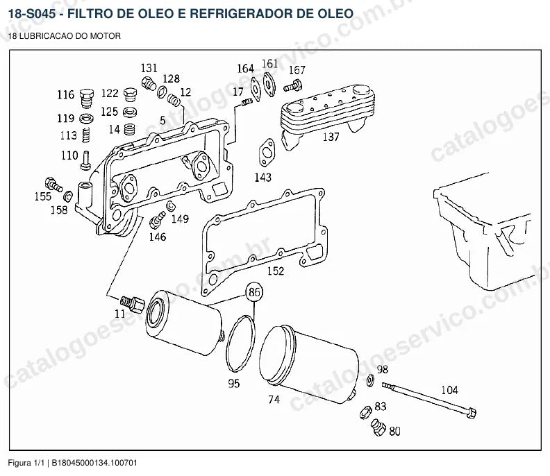 Vista explodida do catálogo de peças do motor Mercedes-Benz OM 421 — figura 1