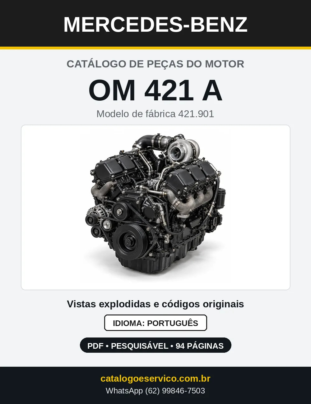 Capa do catálogo de peças do motor Mercedes-Benz OM 421 em PDF