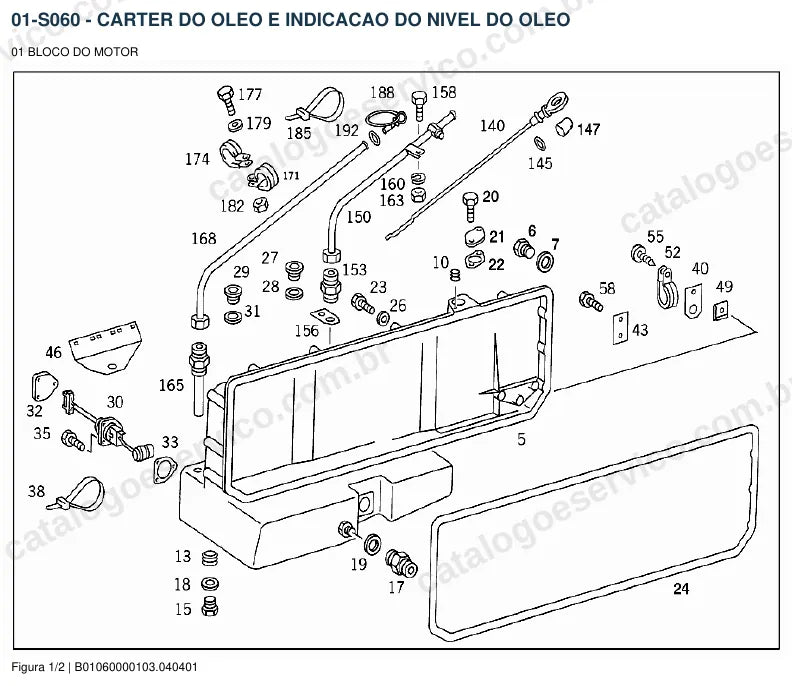 Vista explodida do catálogo de peças do motor Mercedes-Benz OM 427 — figura 1