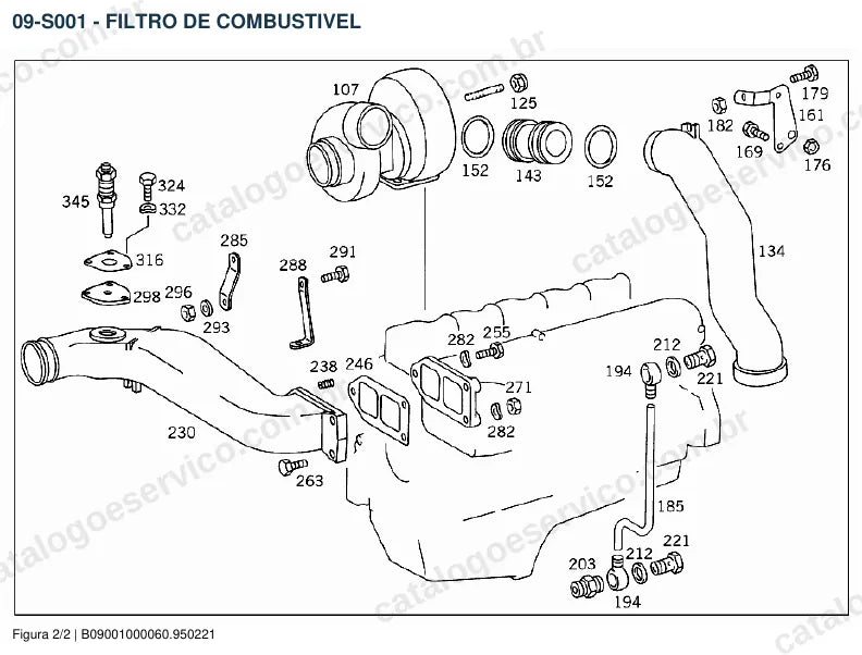 Vista explodida do catálogo de peças do motor Mercedes-Benz OM 429 — figura 3