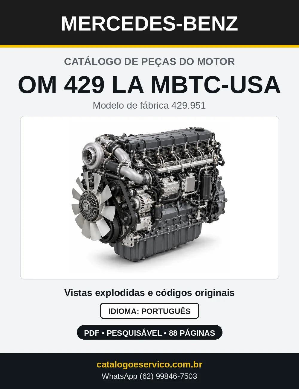 Capa do catálogo de peças do motor Mercedes-Benz OM 429 em PDF