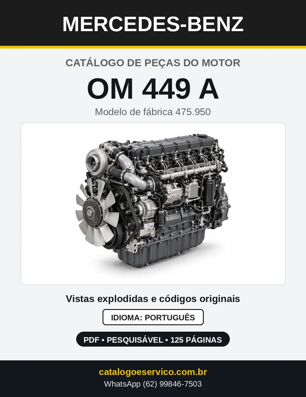 Capa do catálogo de peças do motor Mercedes-Benz OM 449 em PDF