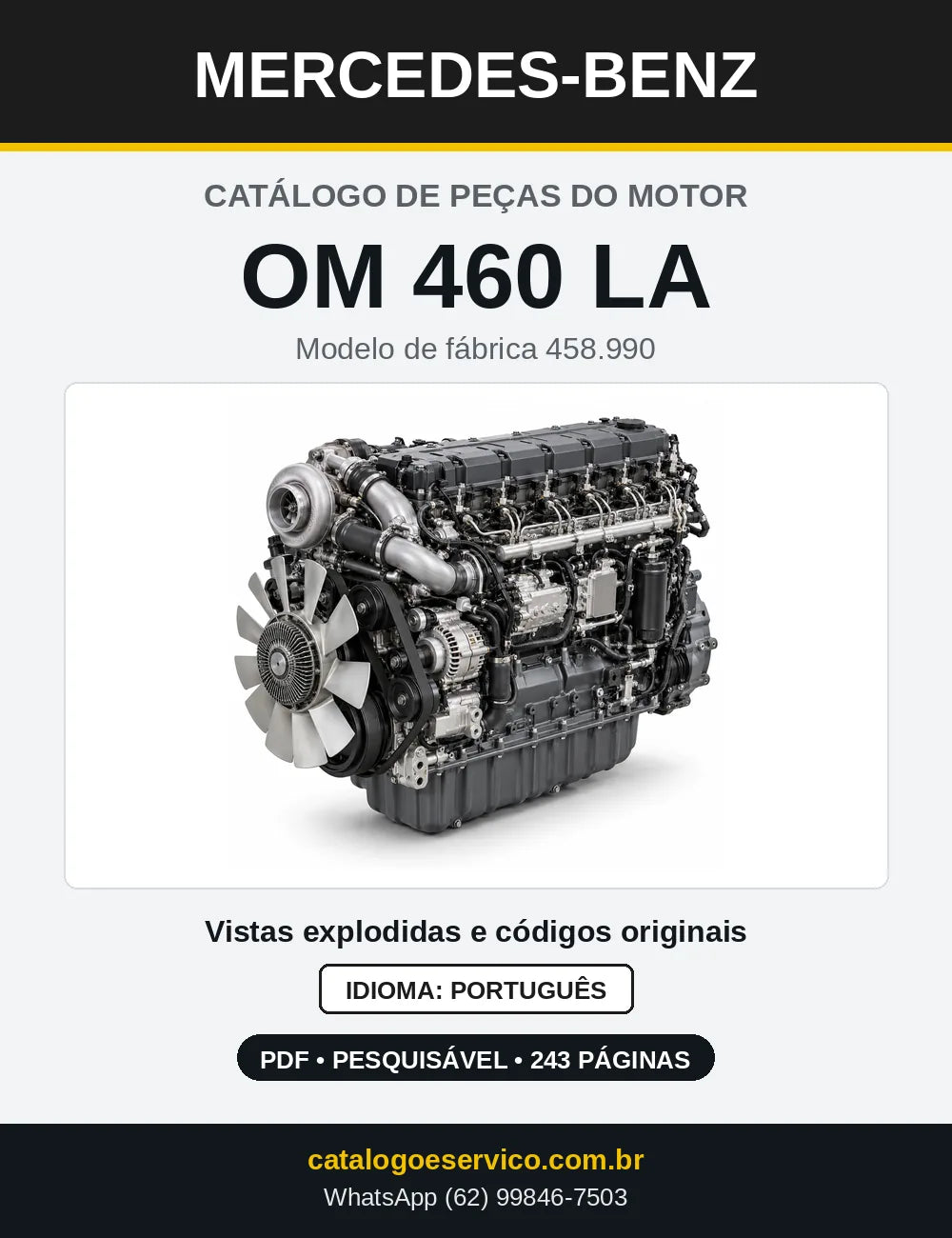 Capa do catálogo de peças do motor Mercedes-Benz OM 460 em PDF