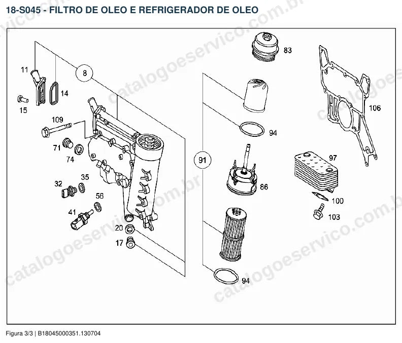 Vista explodida do catálogo de peças do motor Mercedes-Benz OM 502 — figura 3