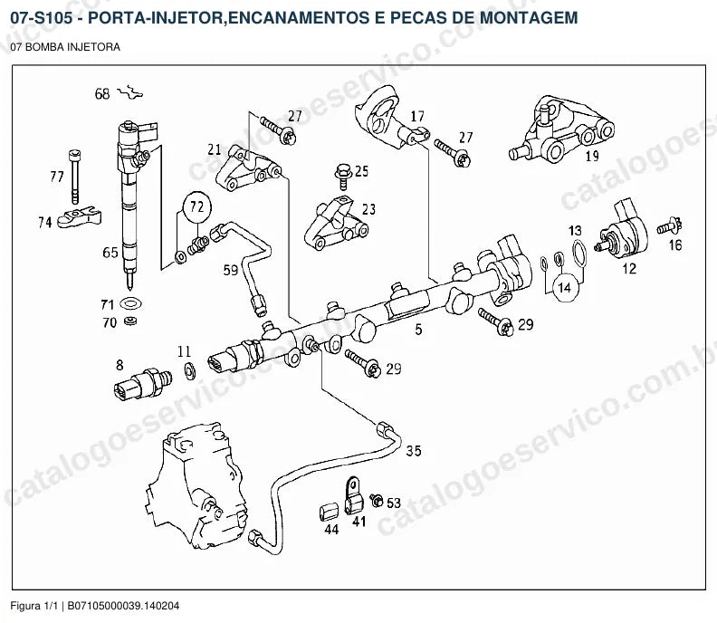 Vista explodida do catálogo de peças do motor Mercedes-Benz OM 611 — figura 1