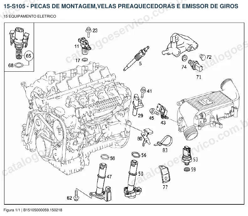 Vista explodida do catálogo de peças do motor Mercedes-Benz OM 612 — figura 3