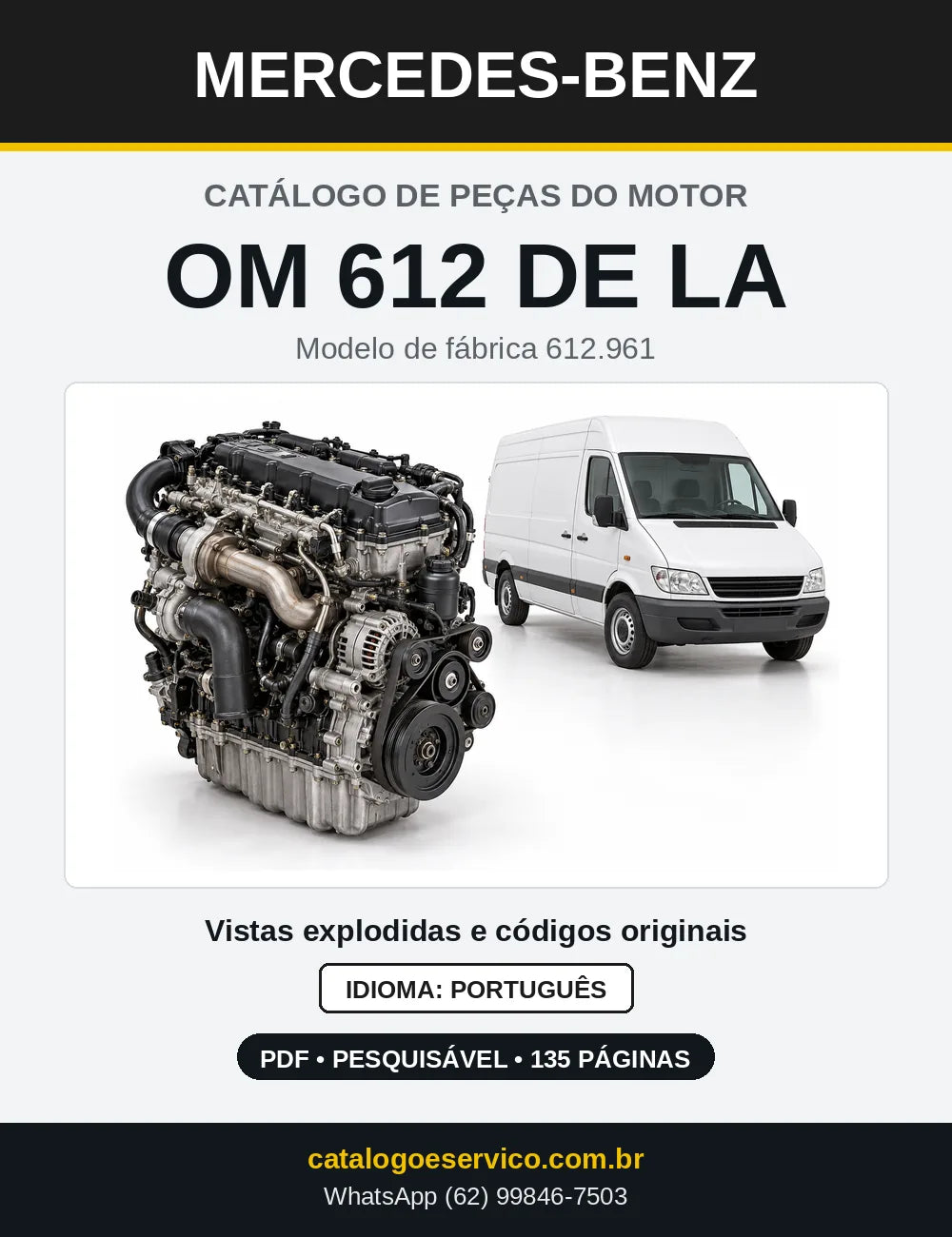 Capa do catálogo de peças do motor Mercedes-Benz OM 612 em PDF