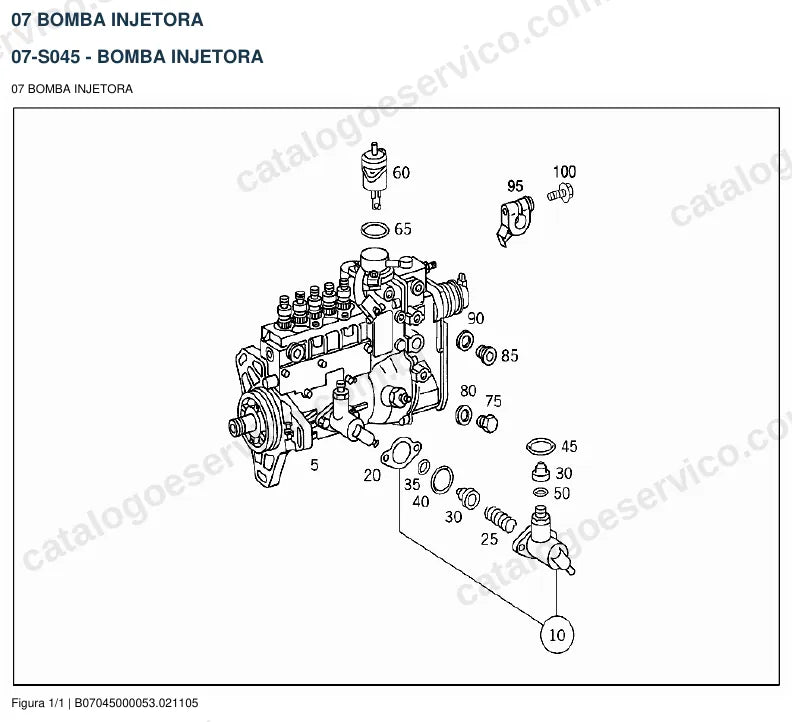 Vista explodida do catálogo de peças do motor Mercedes-Benz OM 662 — figura 1