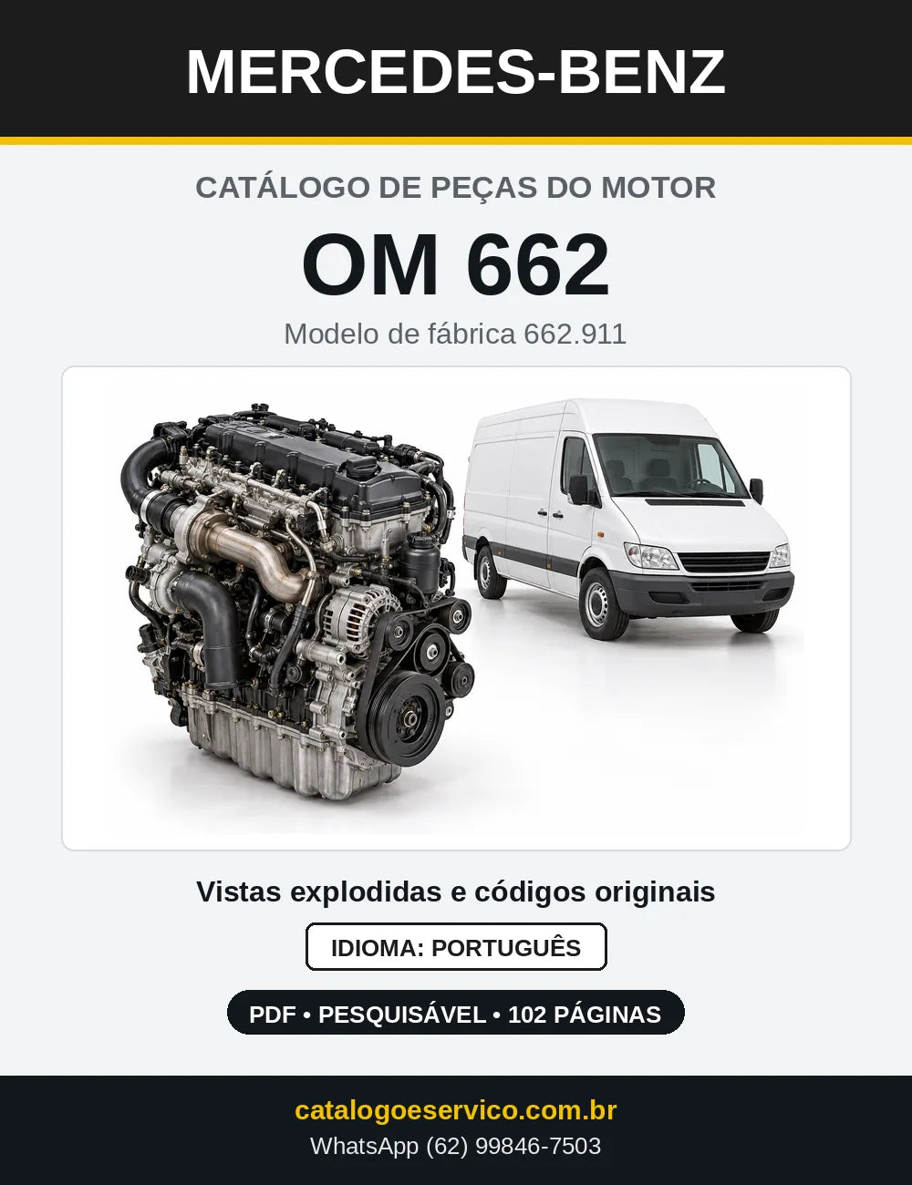 Capa do catálogo de peças do motor Mercedes-Benz OM 662 em PDF