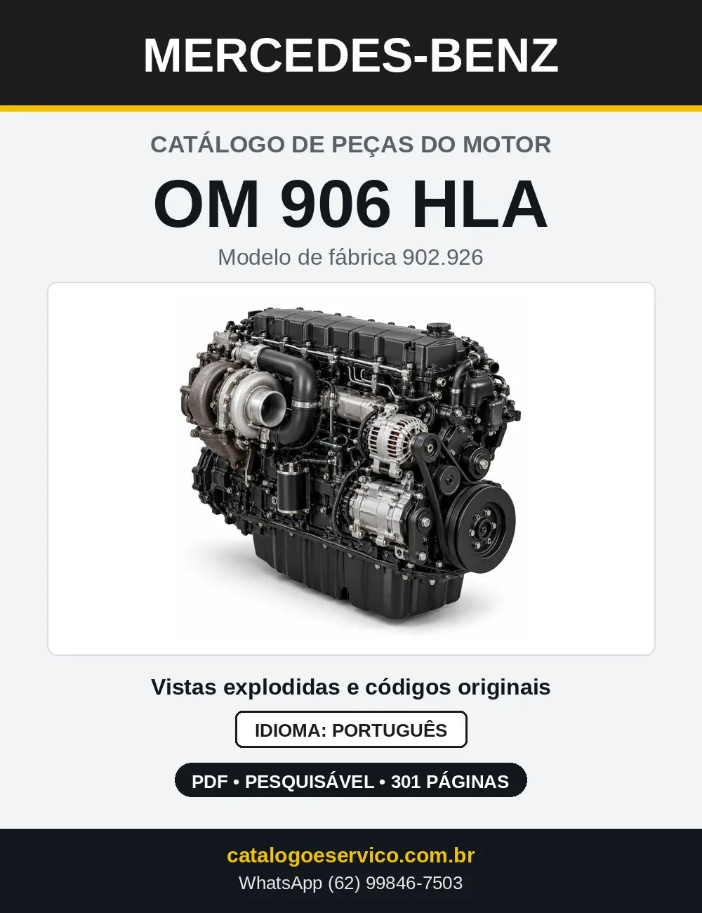 Capa do catálogo de peças do motor Mercedes-Benz OM 906 em PDF