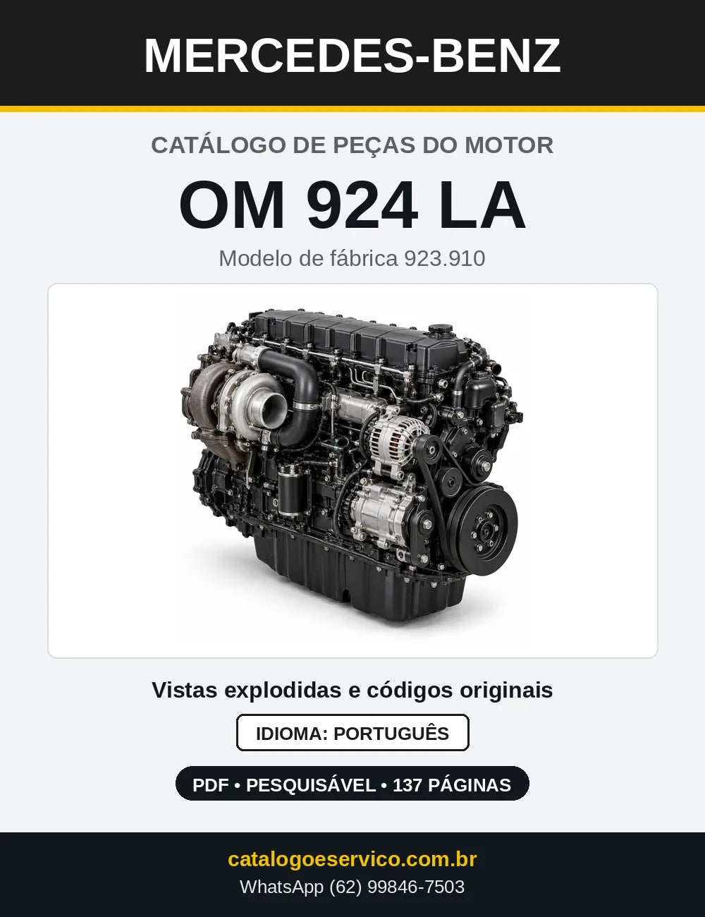 Capa do catálogo de peças do motor Mercedes-Benz OM 924 em PDF