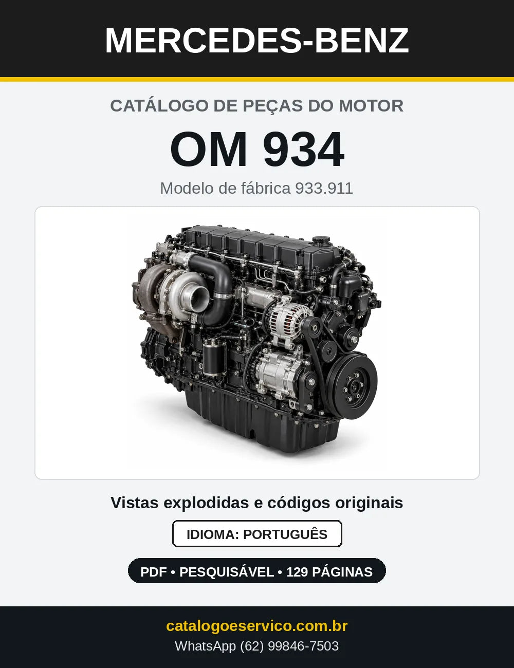 Capa do catálogo de peças do motor Mercedes-Benz OM 934 em PDF