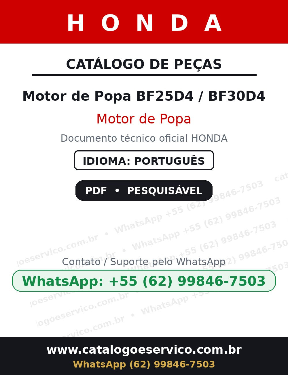 HONDA Motor de Popa BF25D4 / BF30D4 — Catálogo de Peças