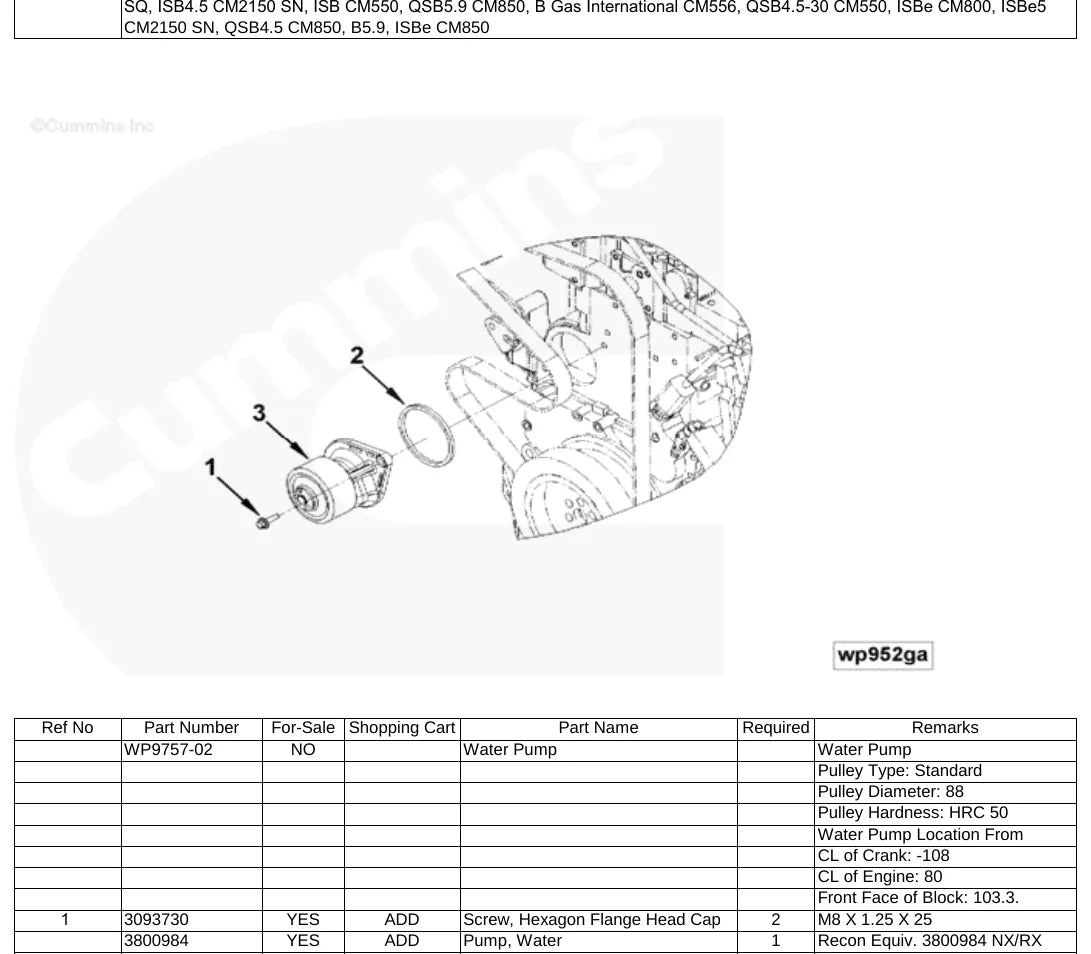 Detalhe de conjunto do Catálogo de Peças Cummins QSB6.7 com as referências de fábrica