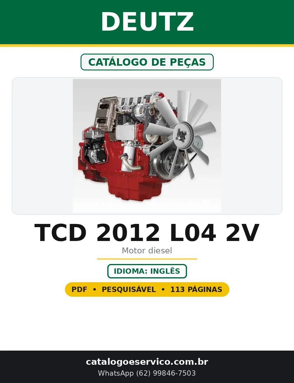 Capa do Catálogo de Peças Deutz TCD 2012 L04 2V em PDF com 113 páginas
