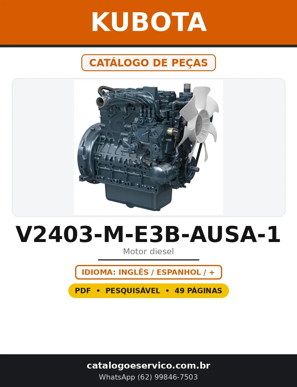 Capa do Catálogo de Peças Kubota V2403-M-E3B-AUSA-1 em PDF com 49 páginas