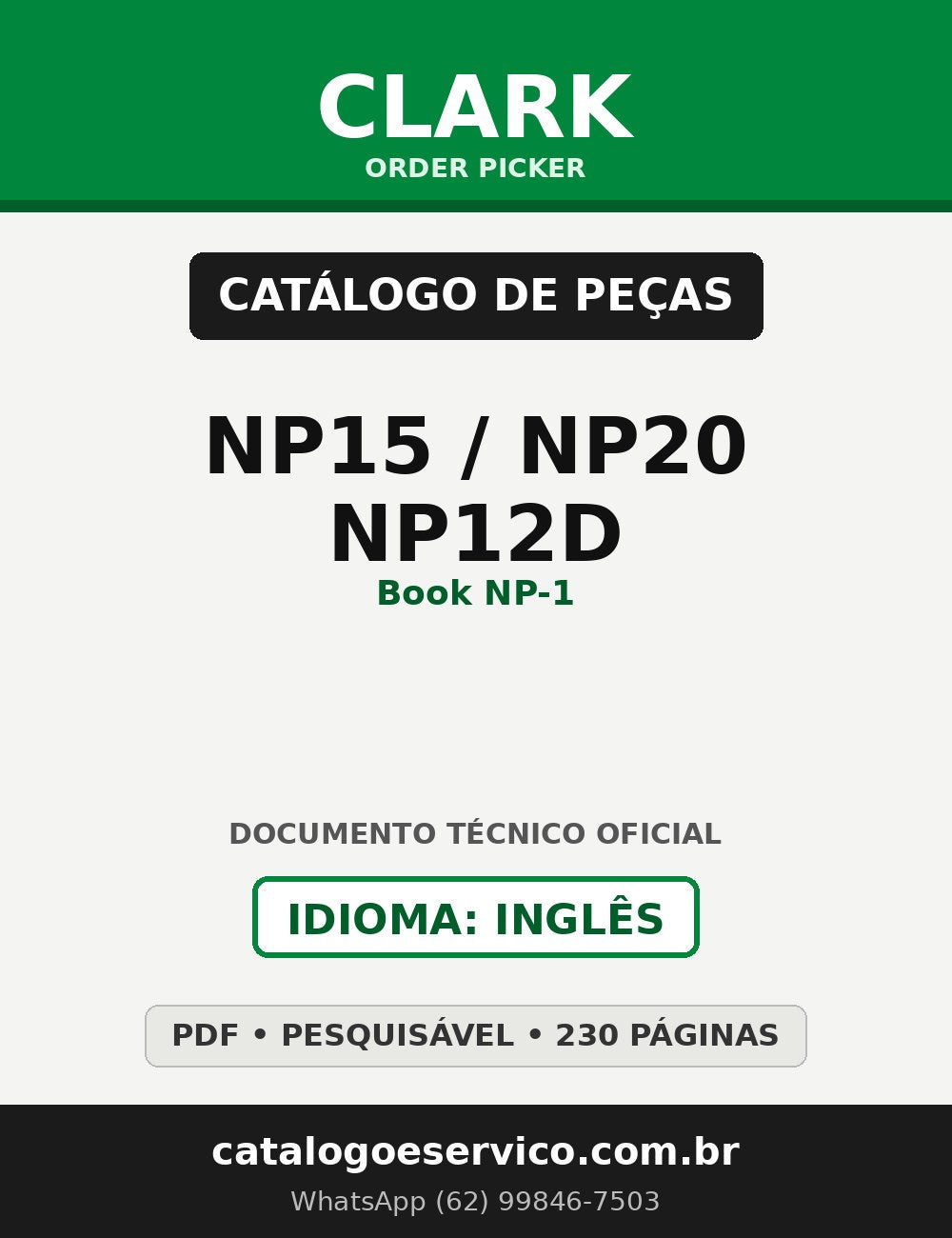 Catálogo de Peças Order Picker Clark NP15 / NP20 / NP12D (Book NP-1)