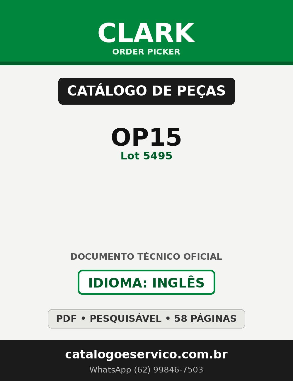 Catálogo de Peças Order Picker Clark OP15 (Lot 5495)