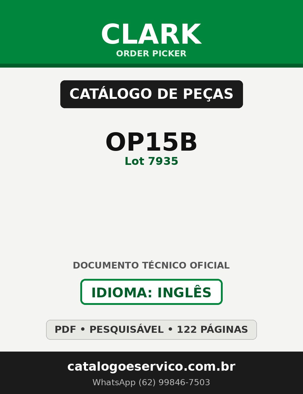 Catálogo de Peças Order Picker Clark OP15B (Lot 7935)