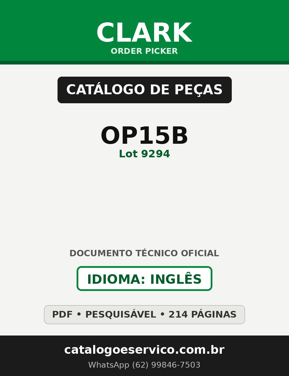 Catálogo de Peças Order Picker Clark OP15B (Lot 9294)