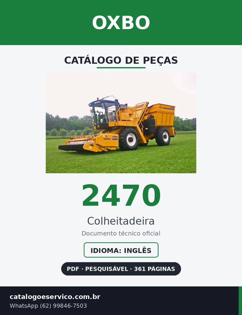 Capa Catálogo de Peças Oxbo 2470 Colheitadeira