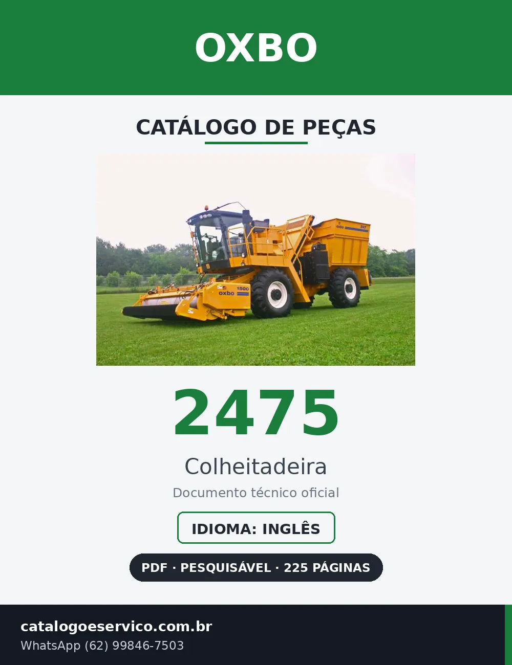 Capa Catálogo de Peças Oxbo 2475 Colheitadeira