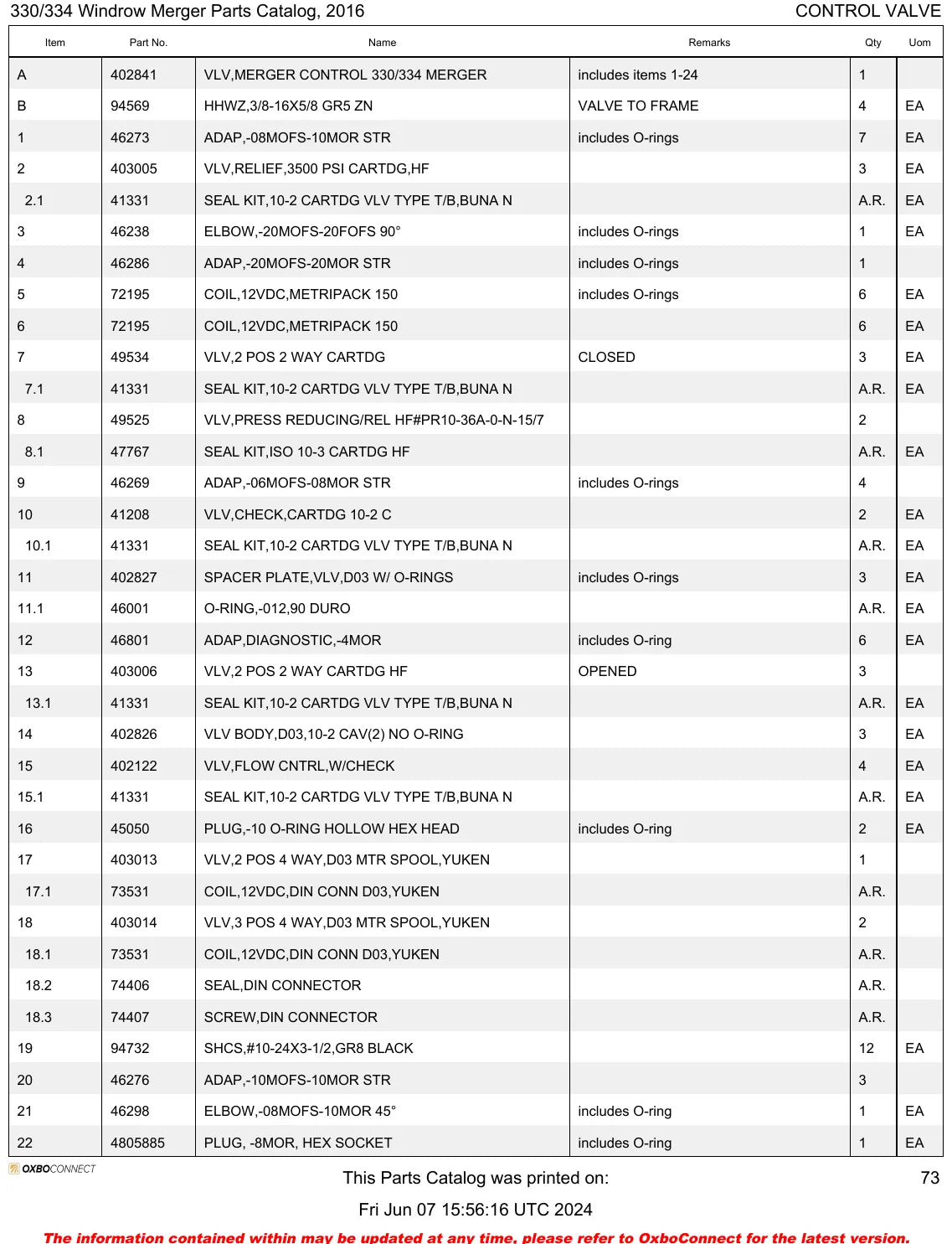 Oxbo 330 / 334 — vista/página 3 do catálogo de peças