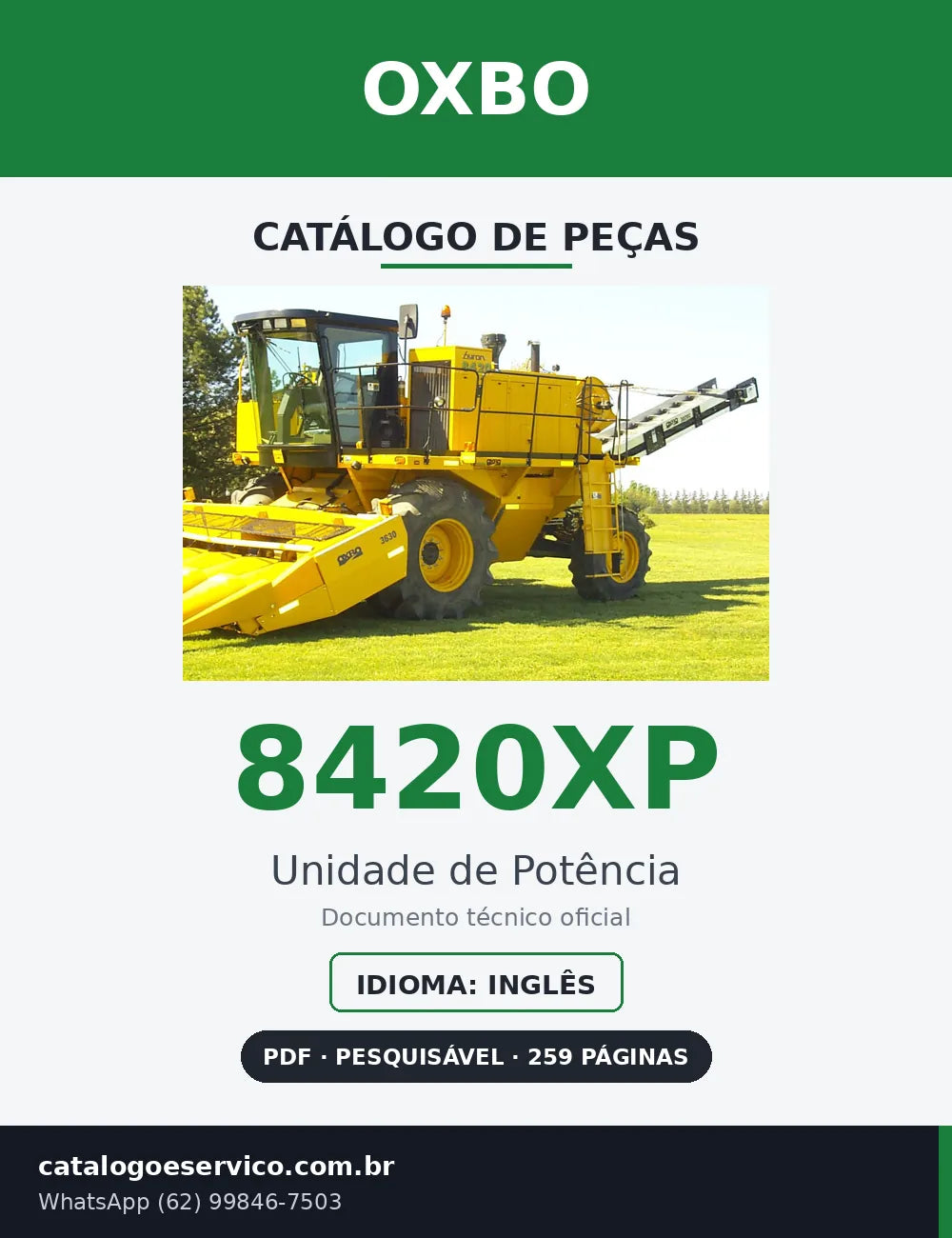 Capa Catálogo de Peças Oxbo 8420XP Unidade de Potência