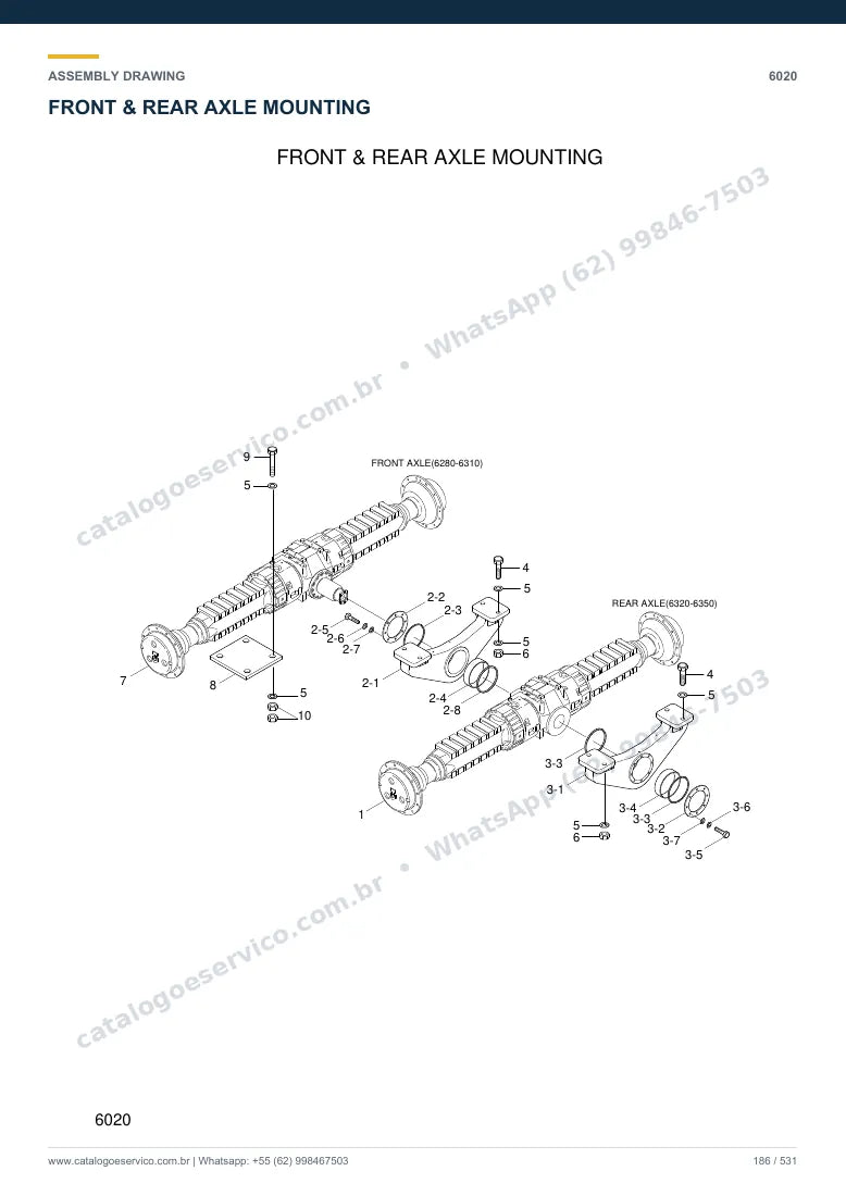 Catálogo de peças Hyundai HL730TM-7: desenho de montagem — eixos, freios e rodas
