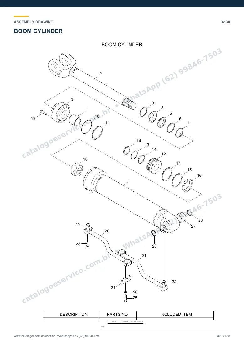 Catálogo de peças Hyundai HL730TM-7A: desenho de montagem — cilindros hidráulicos