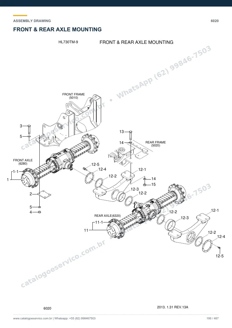 Catálogo de peças Hyundai HL730TM-9: desenho de montagem — eixos, freios e rodas