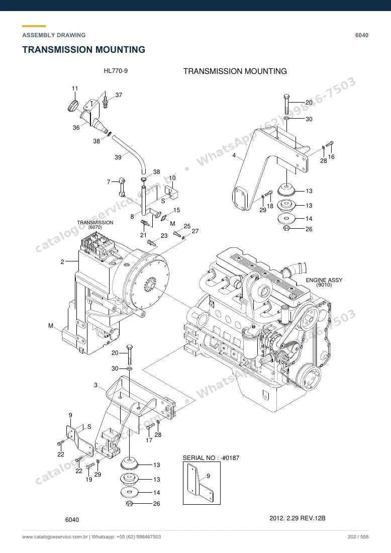 Catálogo de peças Hyundai HL770-9: desenho de montagem — transmissão e conversor de torque