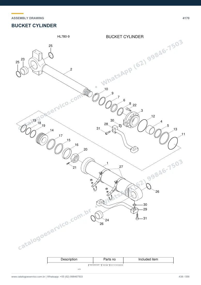 Catálogo de peças Hyundai HL780-9: desenho de montagem — cilindros hidráulicos