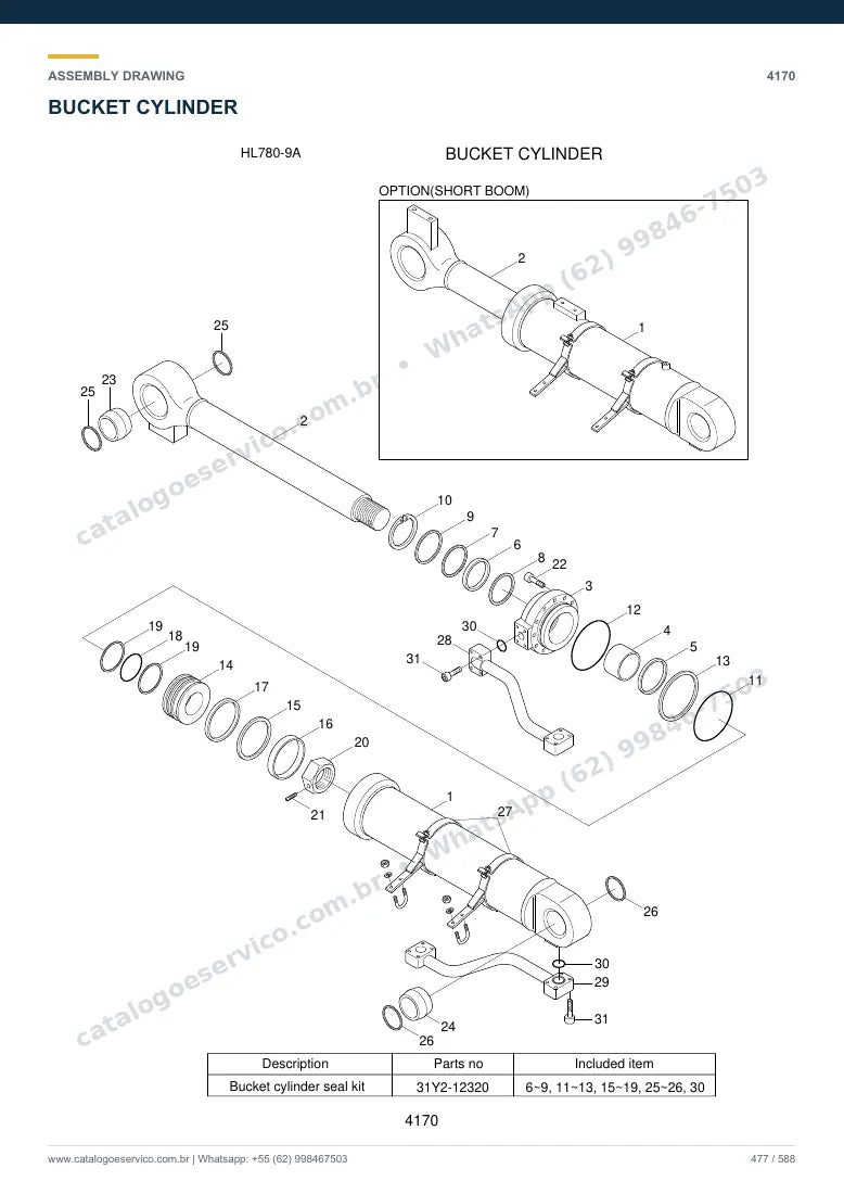 Catálogo de peças Hyundai HL780-9A: desenho de montagem — cilindros hidráulicos