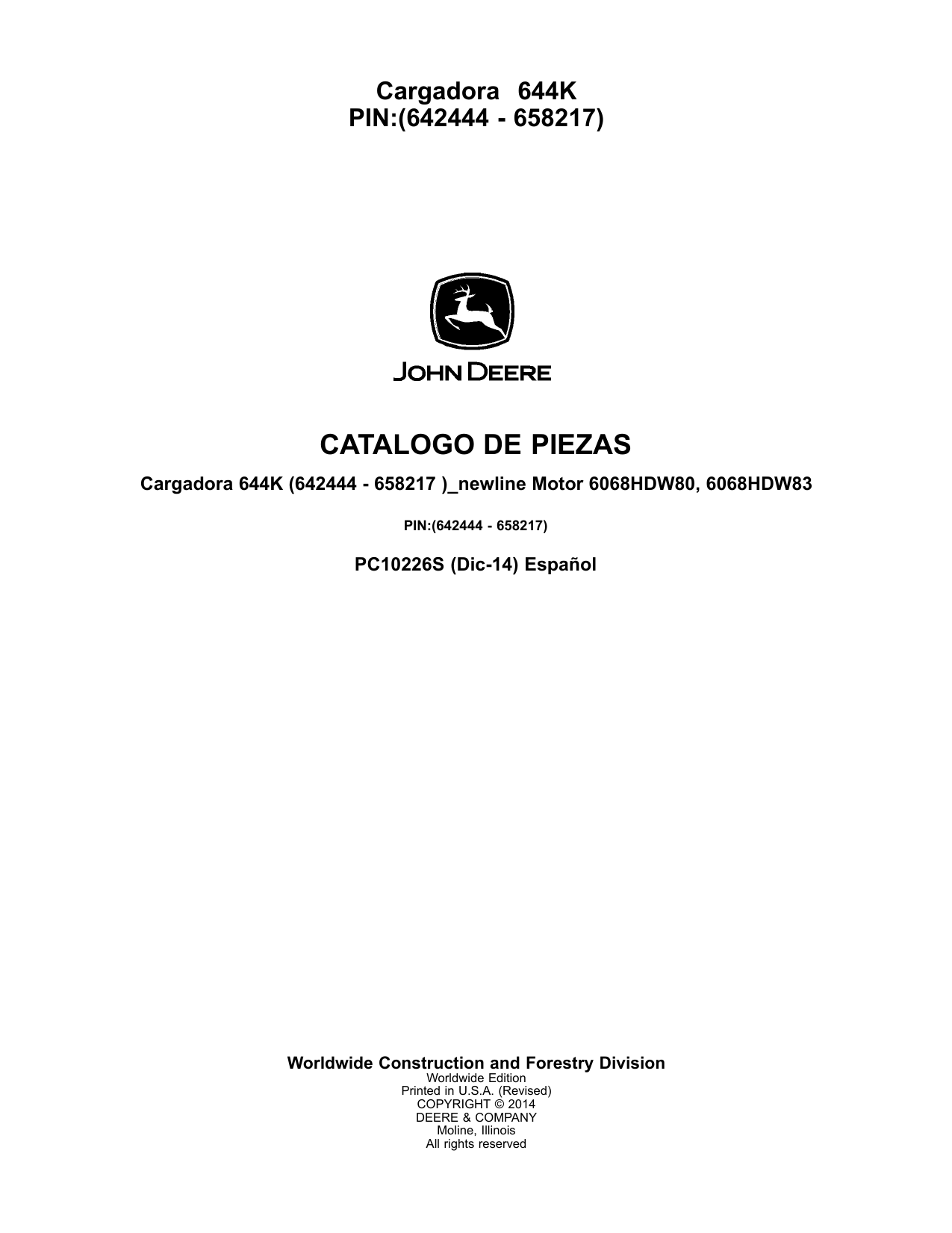 Catálogo de Peças Pá Carregadeira John Deere 644K