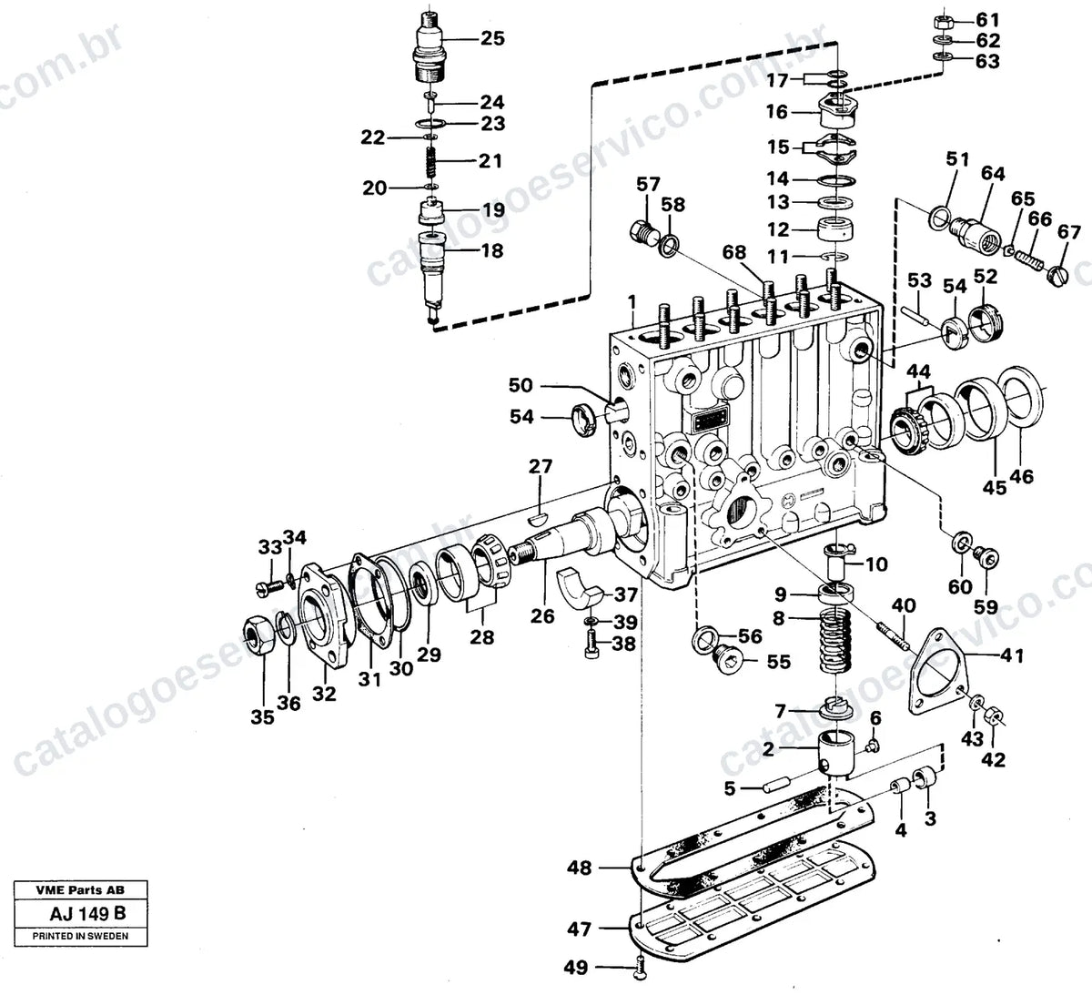 Vista explodida – motor – Catálogo de Peças Volvo BM L120B