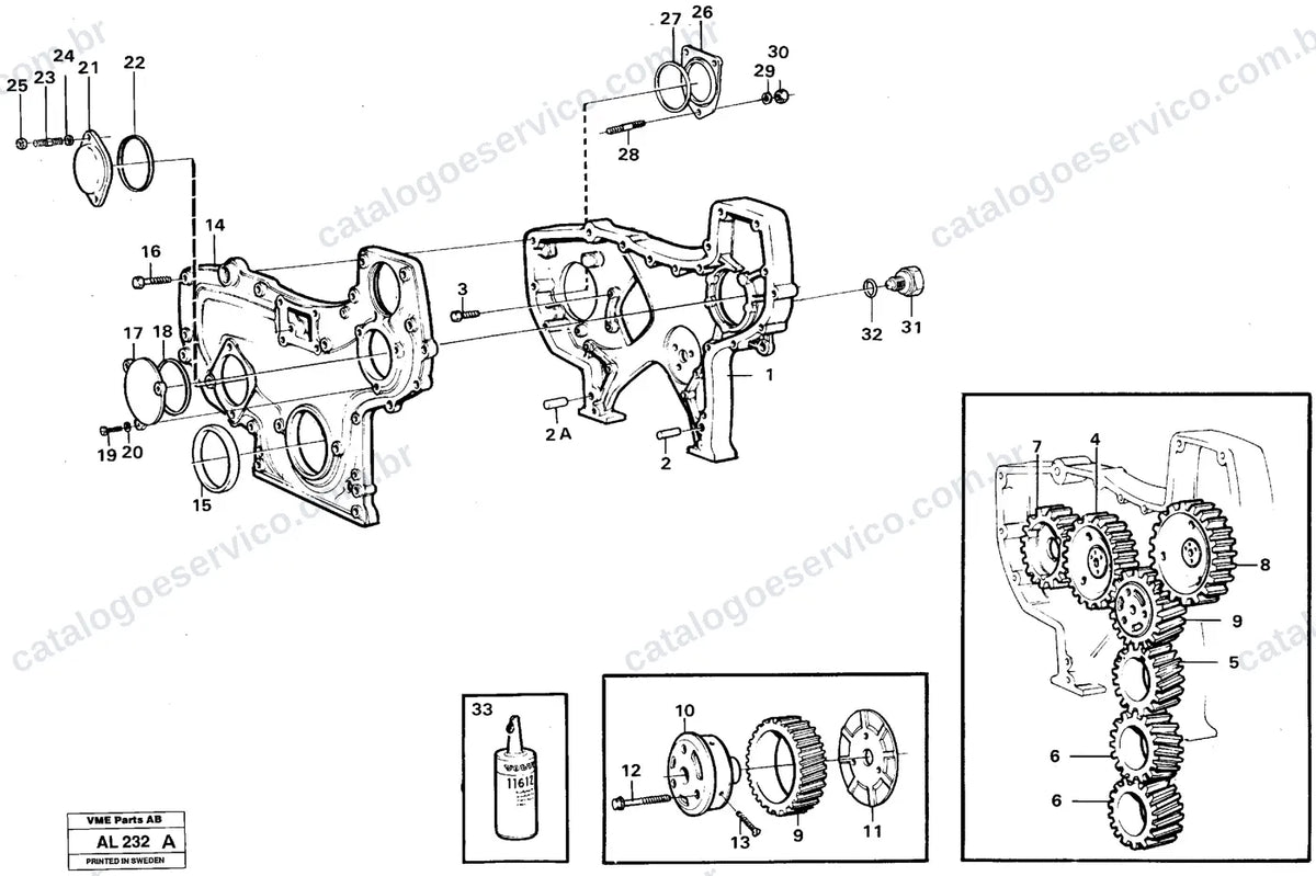 Vista explodida – motor – Catálogo de Peças Volvo BM L70B