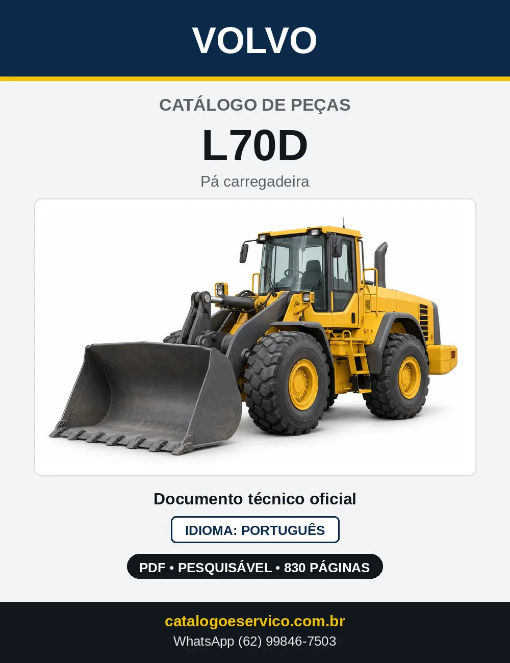 Capa do Catálogo de Peças Volvo L70D – pá carregadeira