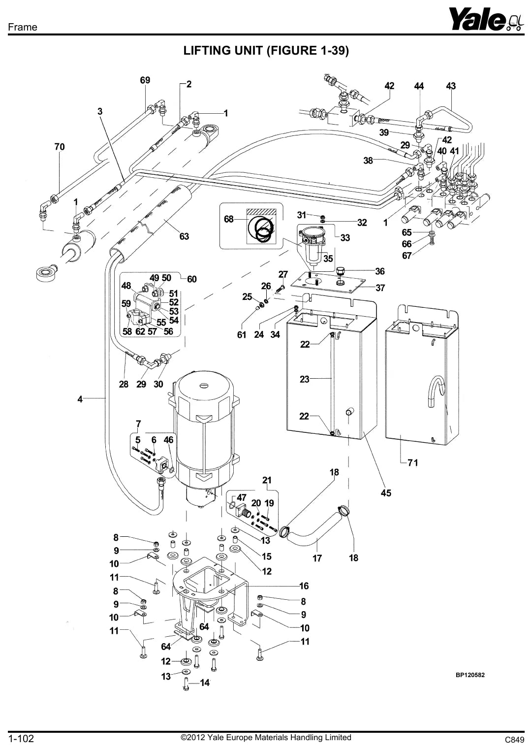 Página ilustrada do Catálogo de Peças Yale MR14 a MR25 (C849) com as posições numeradas