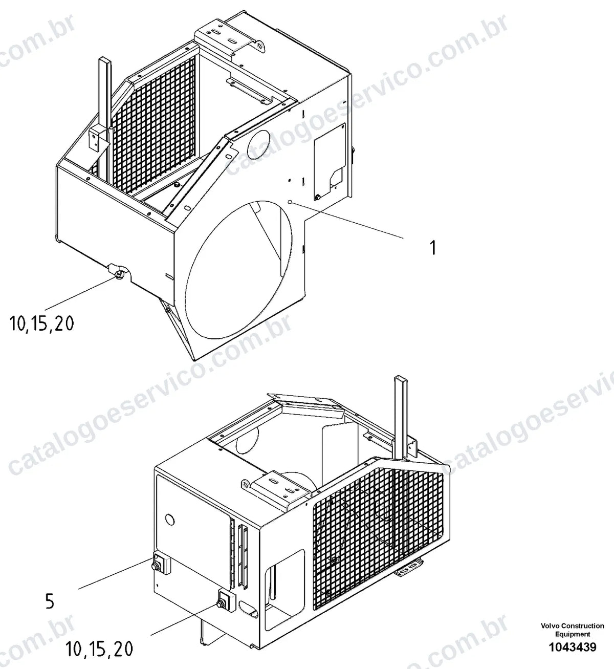 Vista explodida – cabine, carroceria e acessórios – Catálogo de Peças Volvo ABG325
