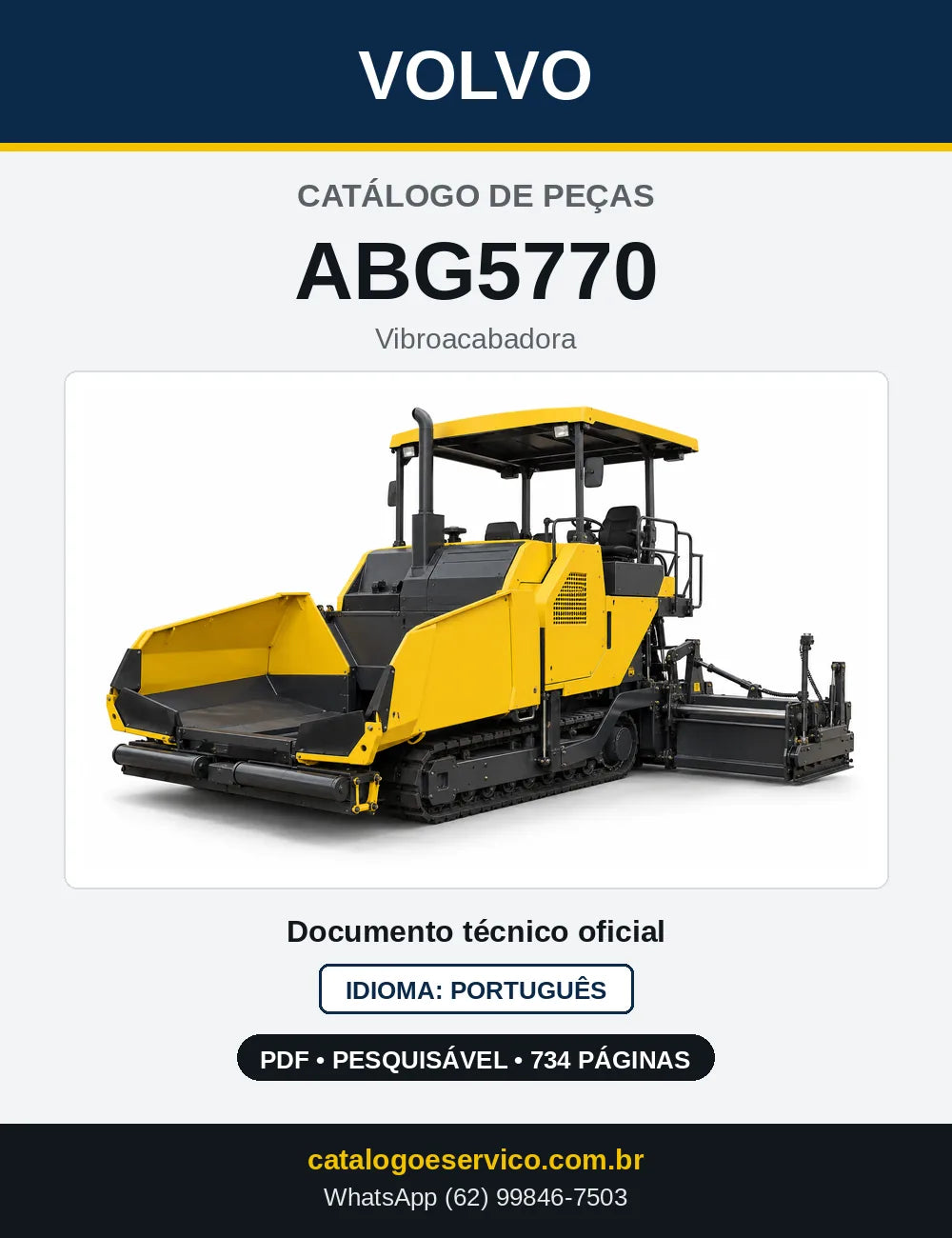 Capa do Catálogo de Peças Volvo ABG5770 – vibroacabadora