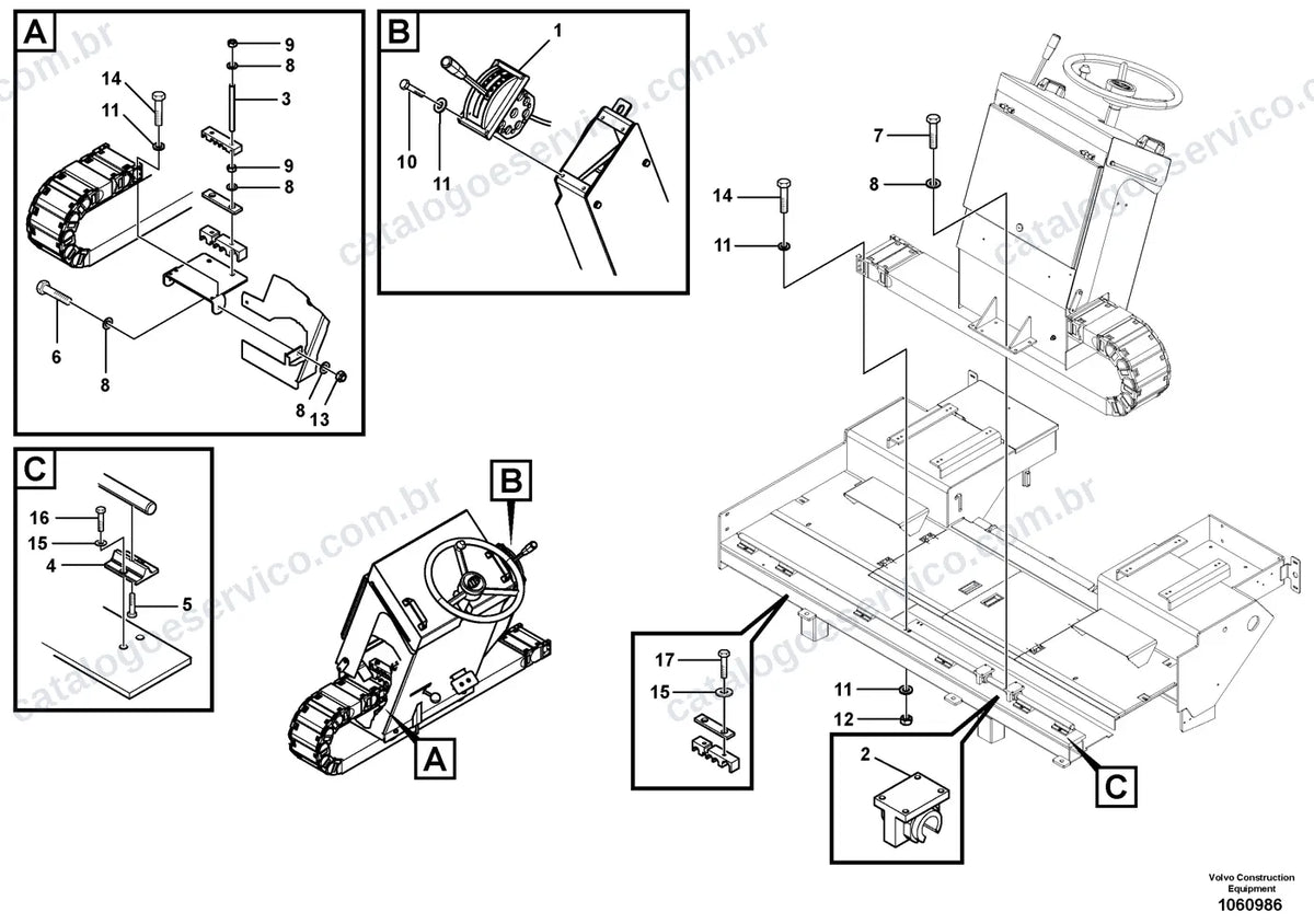 Vista explodida – direção – Catálogo de Peças Volvo P4370B ABG