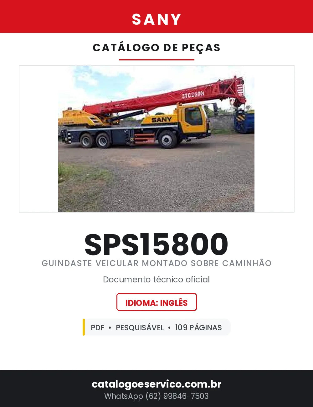 Catálogo de Peças SANY SPS15800 Guindaste Veicular sobre Caminhão — 109 Páginas em PDF — capa
