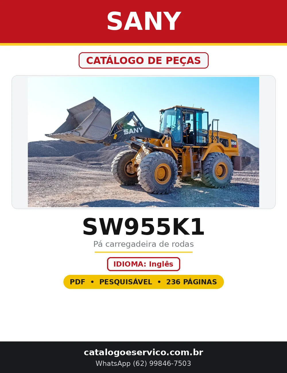 Capa do Catálogo de Peças Sany SW955K1 em PDF com 236 páginas