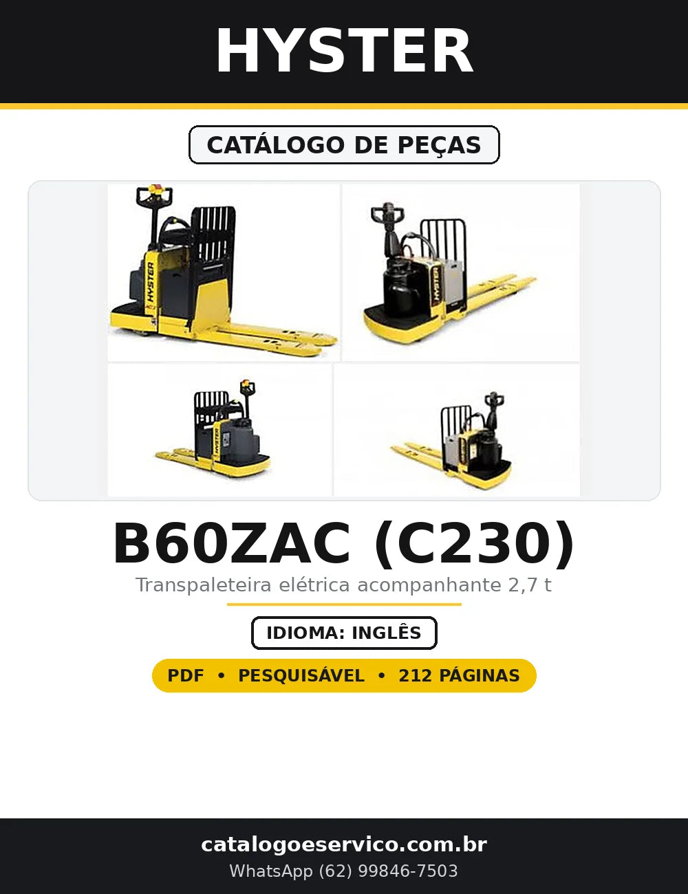 Capa do Catálogo de Peças Hyster B60ZAC (C230) em PDF com 212 páginas