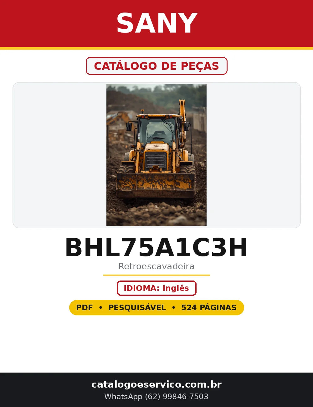 Capa do Catálogo de Peças Sany BHL75A1C3H em PDF com 524 páginas
